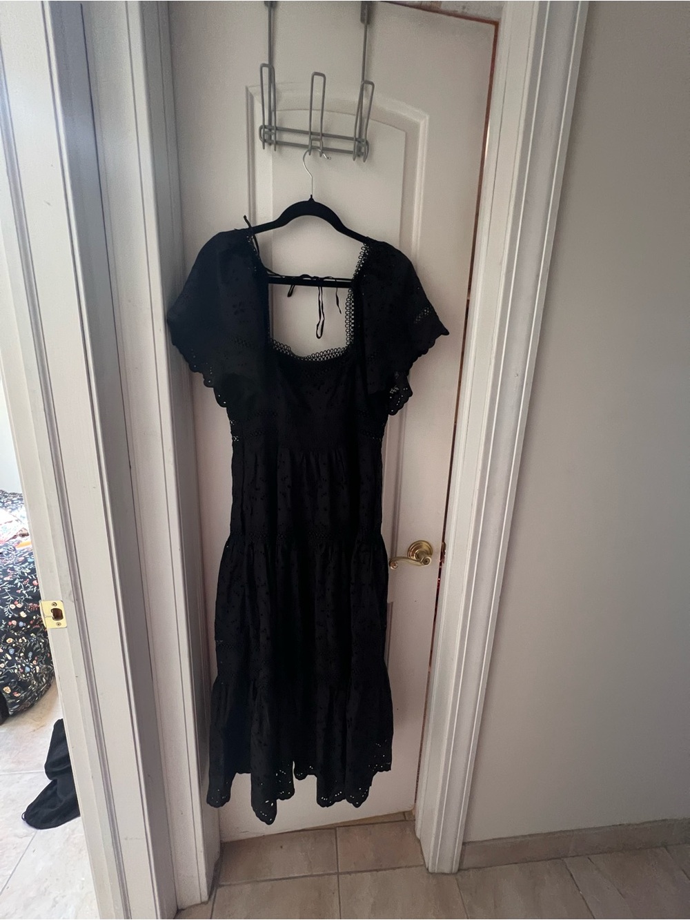 Maeve by Anthropologie Violeta Black Eyelet Midi Dress – Size Medium Petite